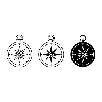 Compass icon set in outline and solid glyph styles, navigation symbol, white background, vector Illustration