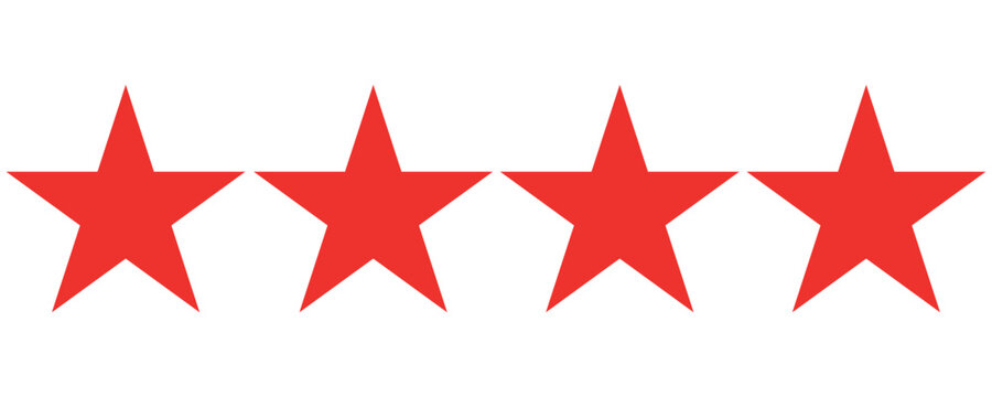 five star customer product review icon. red 5 star rating feedback for website, app, ui design.