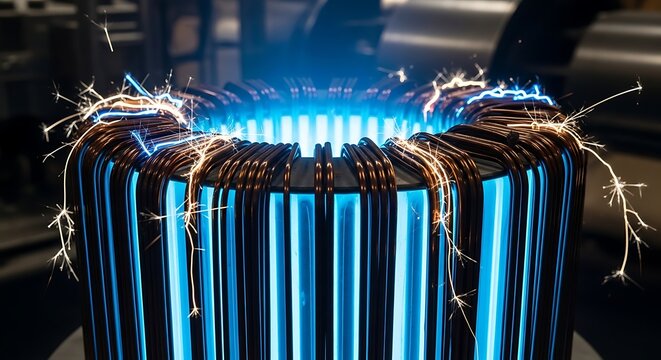Electric coil with glowing blue light.