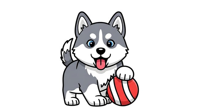 Cute Husky Dog Playing with Football.