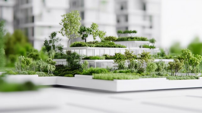 Ai Driven 3d Modeling of Futuristic Rooftop Gardens In Sustainable Skyscrapers White Background