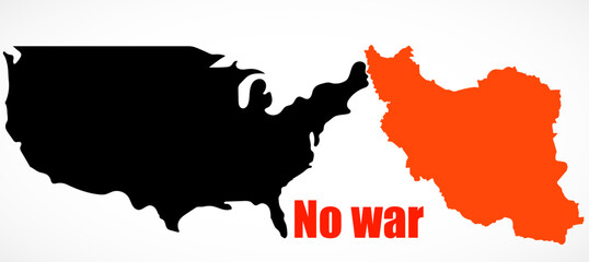 Naklejka premium Map USA and Iran with the word 