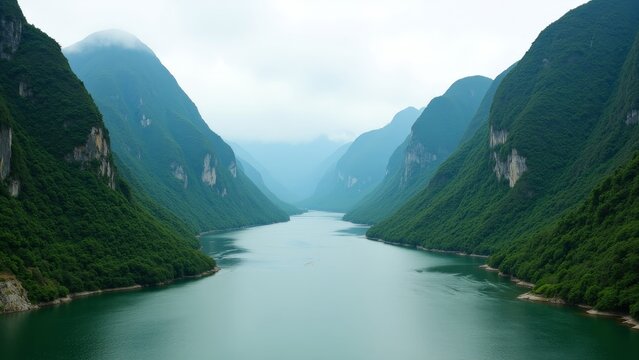 Picture of beautiful mountainous region with a river flowing through, possibly in a country like Costa Rica or Guatemala.
