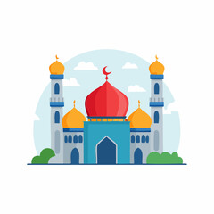 Fototapeta premium Colorful Mosque Illustration with Minarets and Domes