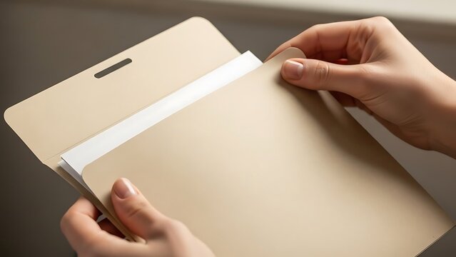 Close-up of Hands Holding a Beige Folder with Documents
