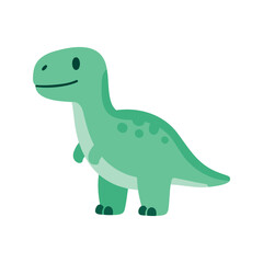 Fototapeta premium Cartoon dinosaur with a gentle smile standing on a white background in a simplistic style