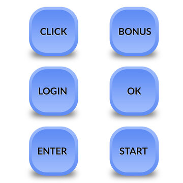 Glossy Blue 3D UI Button Set with Click Bonus Login OK Enter Start Labels