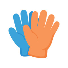 Obraz premium Overlapping rubber gloves in blue and orange for protection against chemicals and liquids