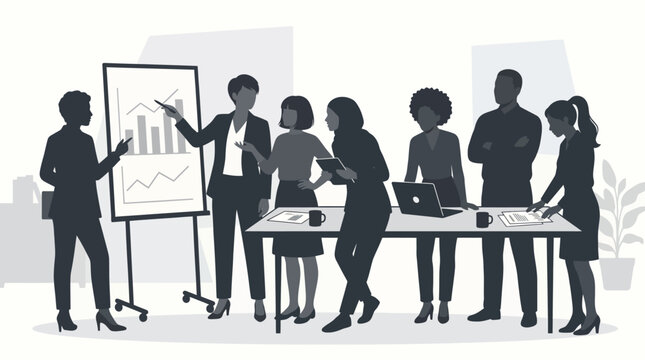 Business team meeting presentation graph chart analysis