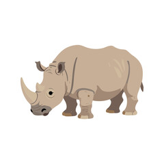 Obraz premium Illustration of a light brown rhinoceros with a large horn standing on a white background