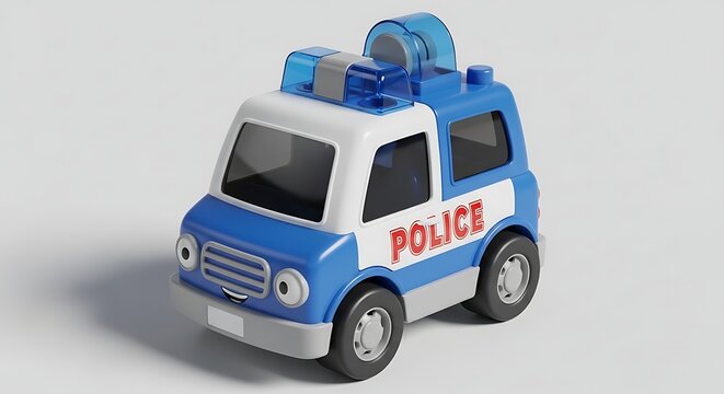 Toy police car on white background.