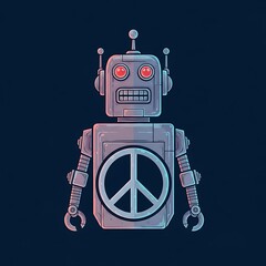 Naklejka premium Peaceful robot with glowing red eyes.