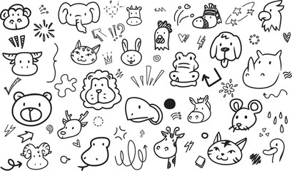 Horizontal Doodle Background of Zoo and Domestic Animal Icons © kimberrywood