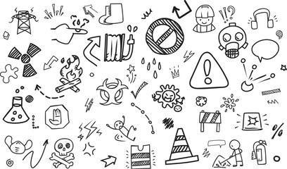 Fototapeta premium Horizontal Background of Workplace Safety and Hazard Warning Icons