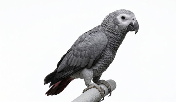 Studio shot of a Timneh African Grey parrot against a pure white background