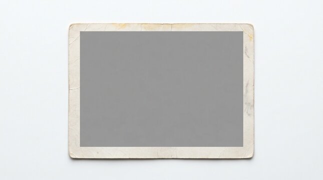 Vintage blank photo print mockup with aged white border, gray placeholder center, retro paper texture, and clean background for nostalgic design