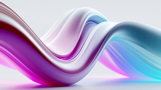 Abstrakte, flie&szlig;ende 3D-Wellen in Pink, Lila und Hellblau auf wei&szlig;em Hintergrund