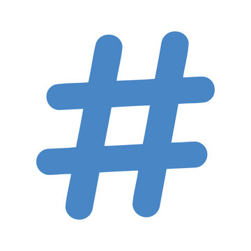 A light blue hashtag symbol stands alone on a white background in simple style