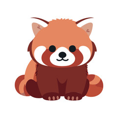 Fototapeta premium Cute red panda with a striped tail sitting in a cartoon style on a white background