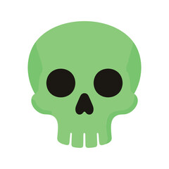 Fototapeta premium Cartoonish green skull with empty eye sockets and triangular nasal cavity on white backdrop