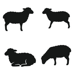 Fototapeta premium Silhouettes of Sheep in Different Poses, Farm and Livestock Animal Vector Set 