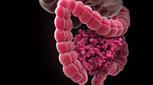 3D Animation of Human Intestines with Crohns Disease or Inflammatory Bowel Disease.