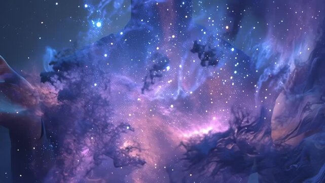 Abstract Cosmic Being Manifesting Nebula Energy and Starlight.