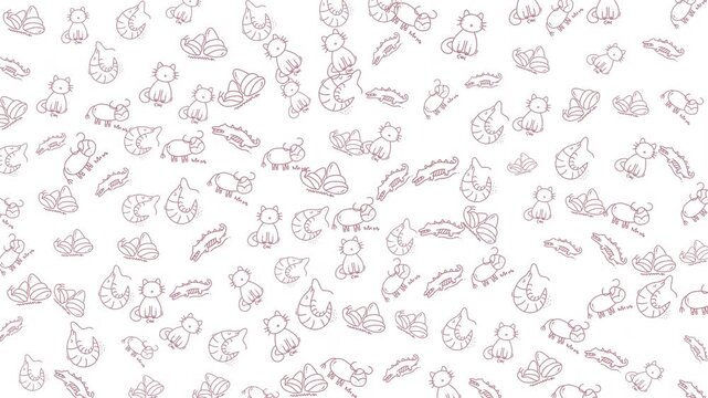 Repeating pattern of small handdrawn baby animals suitable for childrens products, nursery decor, stationery, and baby shower invitations.