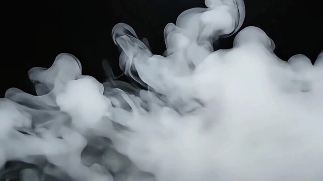 Smoke billows upwards in a dark room with foggy atmosphere and hazy misty environment