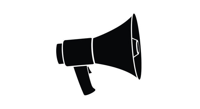 Megaphone silhouette on a white background a black and white graphic of a vintage public address horn high quality professional detailed
