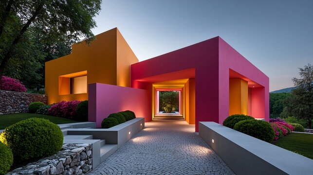 Farbenfrohe moderne H&auml;user mit farbiger Fassade
