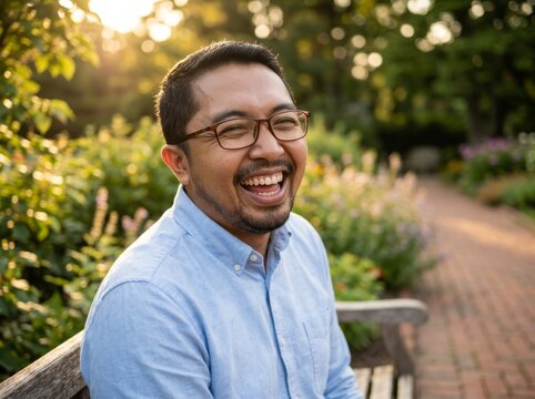 person laughing genuinely while looking slightly off-camera