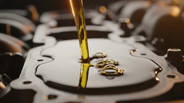 Golden liquid pouring on engine gasket.