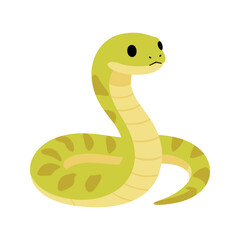 Fototapeta premium Cartoon illustration of a coiled snake with a kind expression on a white backdrop