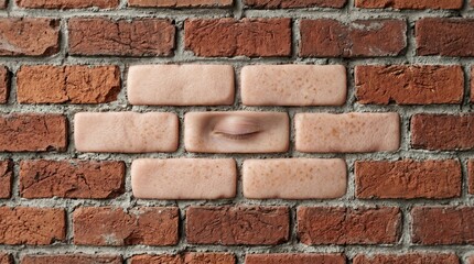 Fototapeta premium Old brick wall + pale skin texture and freckles growing on the bricks