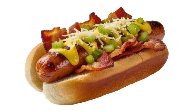 Loaded Gourmet Hotdog with Bacon Cheese Mustard and Green Onions