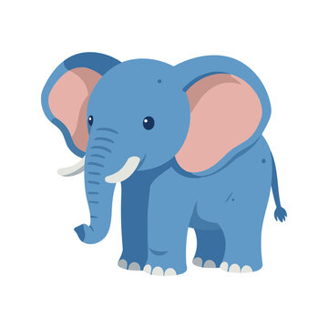 Cute cartoon elephant stands on four legs with its trunk curled upward slightly