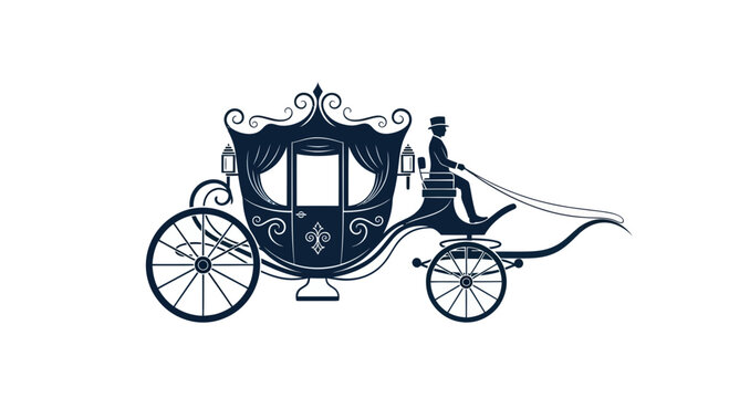 Elegant Victorian Carriage Silhouette with Coachman and Horse