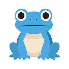 Fototapeta premium Illustration of a cartoonish blue frog with a grumpy facial expression, sitting upright