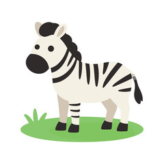 Obraz premium Cute cartoon zebra standing on a green patch of grass with a white background