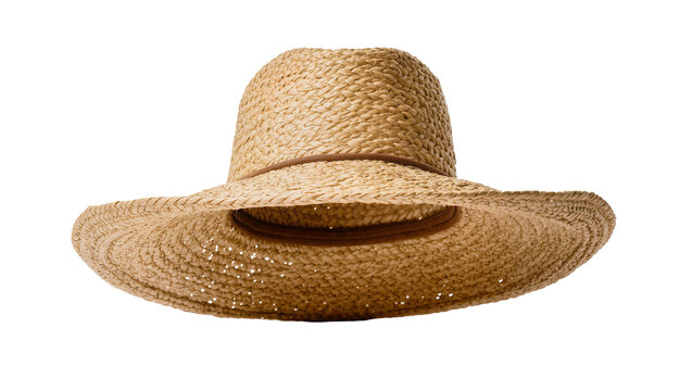 Woven straw cowboy hat with dark brown ribbon band