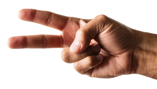 Brown Male Hand Forming Peace Sign with Two Fingers