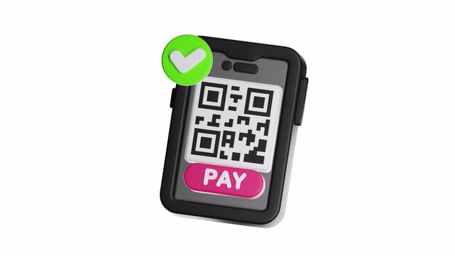 3d ux icon motion smartphone displaying a qr code and pay button ideal for ecommerce, digital payments, technology blogs, and mobile app promotions.