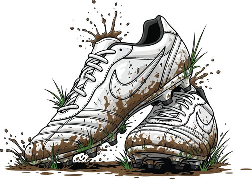 Dynamic illustration of sports shoes in action with splashing mud isolated on transparent background