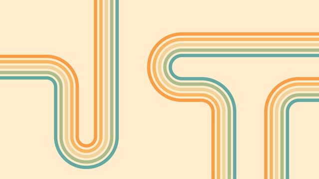 Abstract background of rainbow groovy Wavy Line design in 1970s Hippie Retro style. Vector pattern ready to use for cloth, textile, wrap and other.