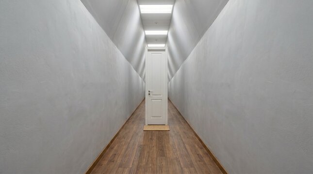  Perspective distortion is common, but a hallway that simultaneously shrinks in width (from 8 feet to 2 feet) while expanding in height (from 8 feet to 20 feet) at the vanishing point &mdash; with a door th
