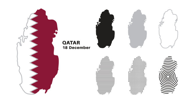  Set of isolated qatar maps. qatar flag overlaid with flag proportions. Maps and traveling around the world