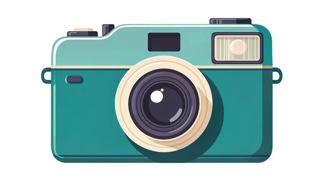 Vintage Teal Camera with Silver Accents and Lens