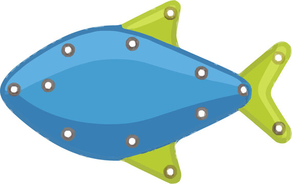 This charming cardboard threading card features a simple fish design in vibrant shades of blue and green with punched holes for threading, perfect for kids to develop fine motor skills and creativity