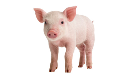 Pink baby piglet standing with curled tail and floppy ears © Federica